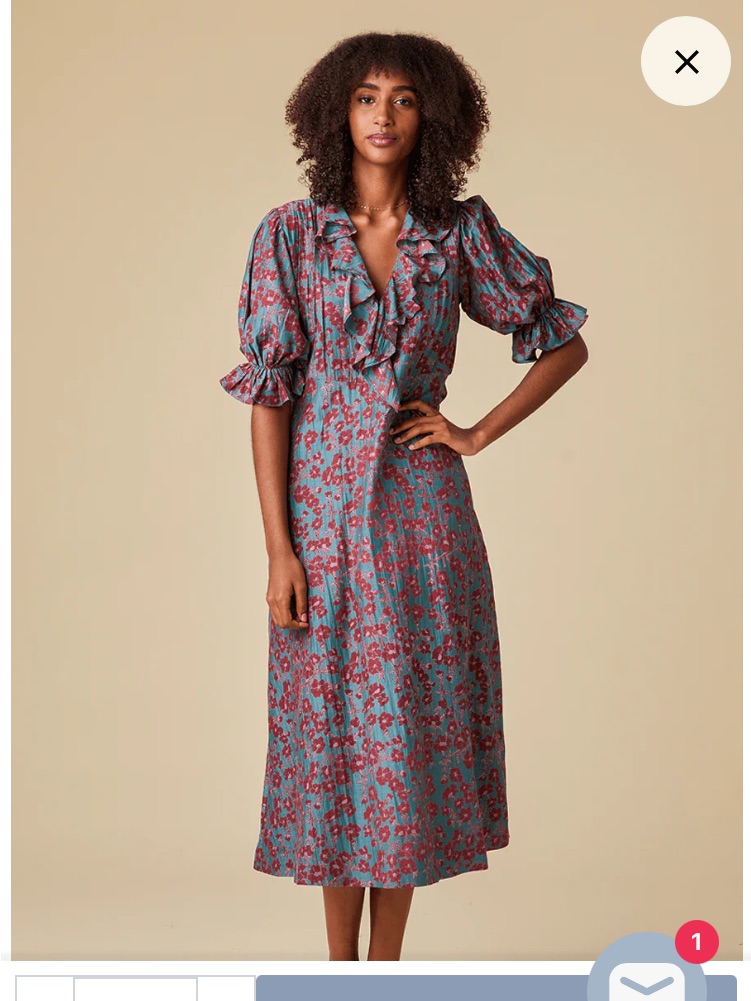 Blue Floral Ruffle Midi Dress